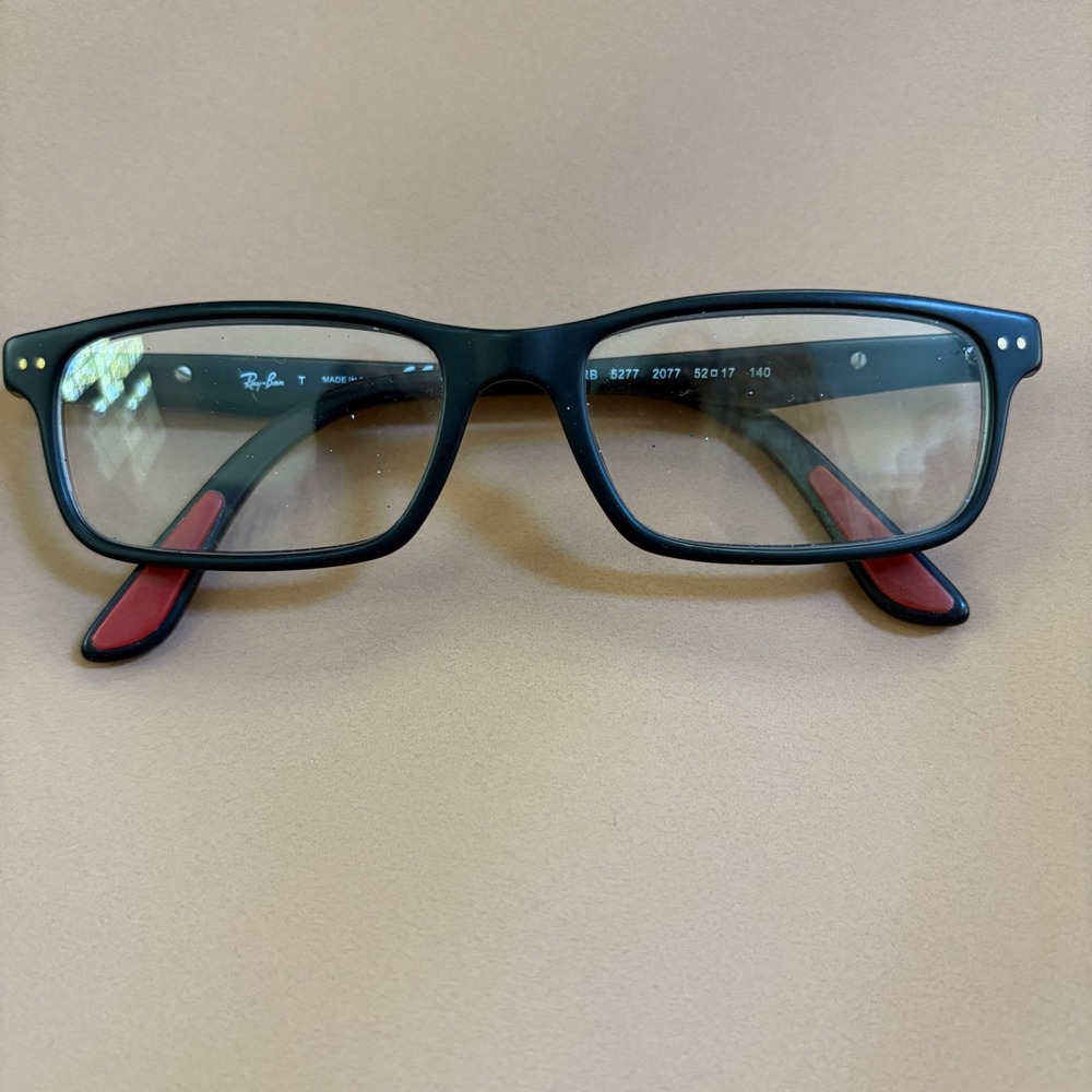 Ray-Ban RB 5277 2077 Matte Black Red Rectangular Eyeglasses 52-17-140 Frame Only